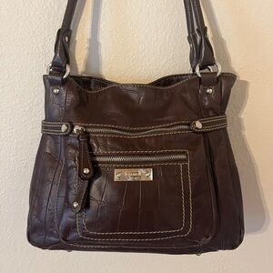 Tignanello Brown Leather Shoulder Bag with Embossed Texture Medium/Large